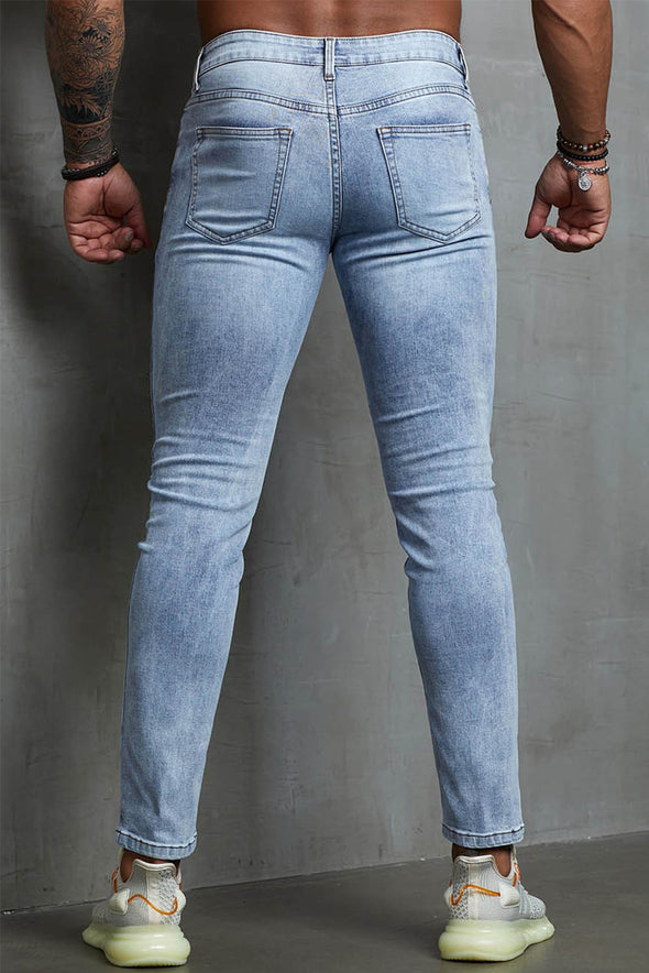 Men's Skull Print Patchwork Distressed Skinny High Waist Jeans