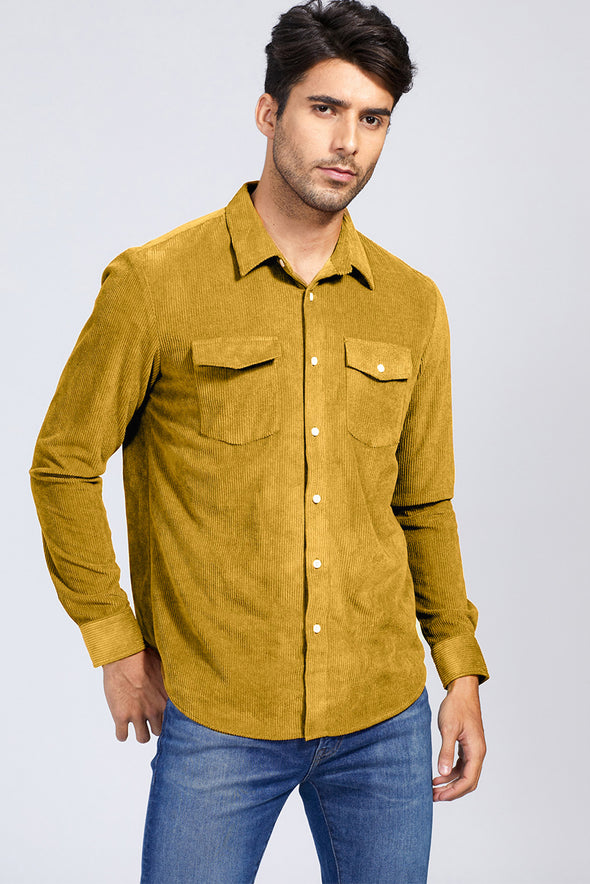 Men Corduroy Flap Pocket Button Front Shirt