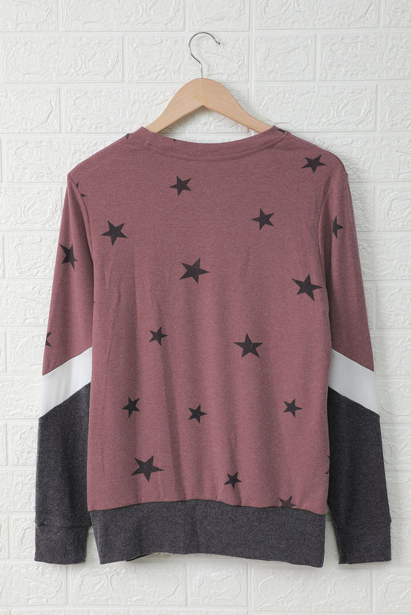 Star Color Block Pullover Sweatshirt