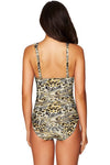 Floral Print Lattice Plunge One Piece Swimsuit