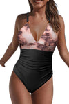 Tie-dye Colorblock Crisscross Back One-piece Swimsuit