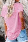 Solid Pocket Front Scoop Neck Short Sleeve T-shirt