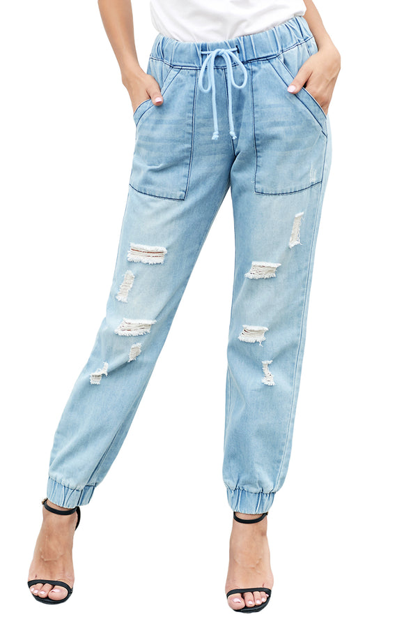 Distress Drawstring Pocketed Joggers