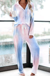 Multicolor Tie-dye Long Sleeve Shirt with Pants Pajamas Set