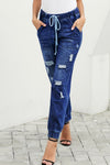 Distress Drawstring Pocketed Joggers