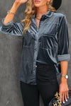 Retro Velvet Pocket Long Sleeve Shirt