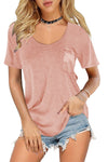 Solid Pocket Front Scoop Neck Short Sleeve T-shirt