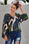 Multicolor Boho Print Balloon Sleeve Blouse