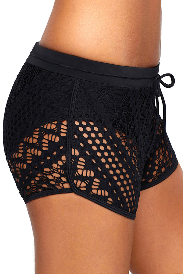 Hollow Out Lace Overlay Swim Short Bottom
