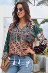 Multicolor Floral Print Peasant Blouse