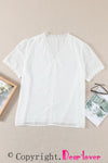 V Neck Lace Crochet Swiss Dot Short Sleeve Blouse