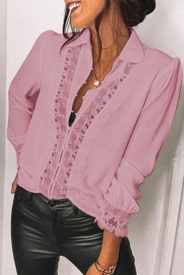 Lace Splicing Buttoned Shirt