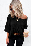 Brown Textured Knit Drop Shoulder Tee