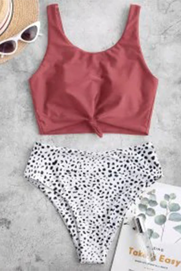 Leopard Print Knot High Waist Bikini Swimsuit