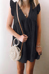V Neck Ruffled Sleeves Perforating Babydoll Dress