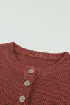 Henley Pullover Drop Shoulder Sweater with Slits