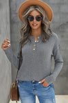 Henley Pullover Drop Shoulder Sweater with Slits