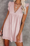 V Neck Ruffled Sleeves Perforating Babydoll Dress