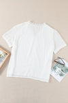 V Neck Lace Crochet Swiss Dot Short Sleeve Blouse