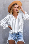 /Blue Striped V Neck Pocket Long Sleeve Top