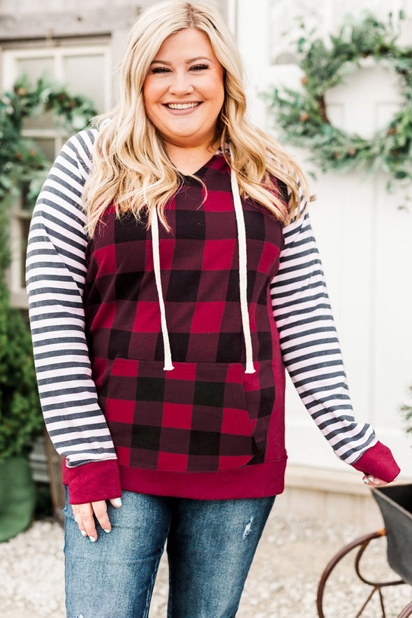 Plus Size Red Black Buffalo Plaid Hoodie