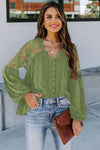 V Neckline Lace Shoulder Patchwork Blouse