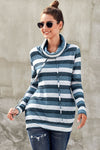 Multicolor Cowl Neck Striped Long Sleeve Sweatshirt