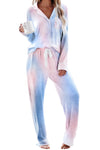 Multicolor Tie-dye Long Sleeve Shirt with Pants Pajamas Set