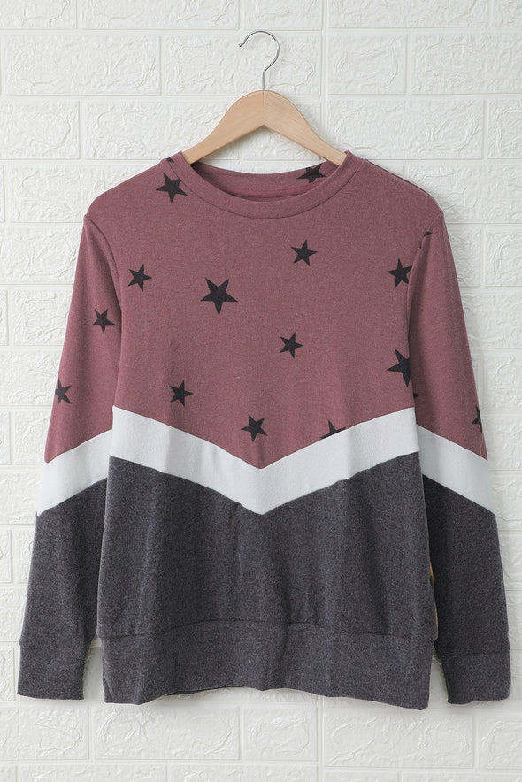 Star Color Block Pullover Sweatshirt