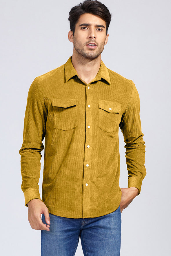 Men Corduroy Flap Pocket Button Front Shirt