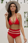 Pom Pom Mesh Insert High Waist Bikini