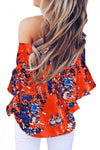 Off Shoulder Floral Tie Front High Low Chiffon Blouse