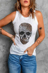 Solid White Round Neck Ribbed Tank Top