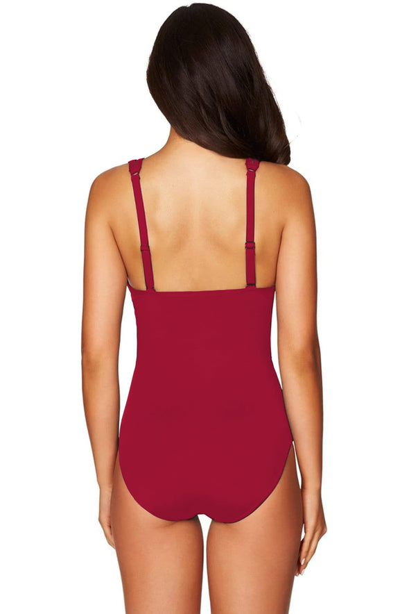 Floral Print Lattice Plunge One Piece Swimsuit