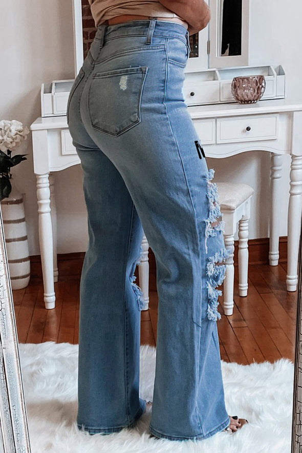 High Waist Ripped Flare Leg Jeans