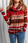 Multicolor Cowl Neck Striped Long Sleeve Sweatshirt