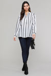 V Neck Striped Button Down Blouse