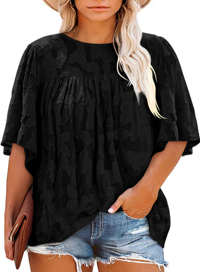 Casual Crew Neck Loose Fit Floral Plus Size Tee Shirt