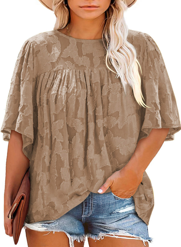 Casual Crew Neck Loose Fit Floral Plus Size Tee Shirt