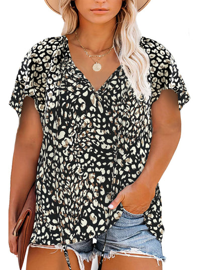 Casual Square Neck Short Sleeve Plus Size T Shirt Tops