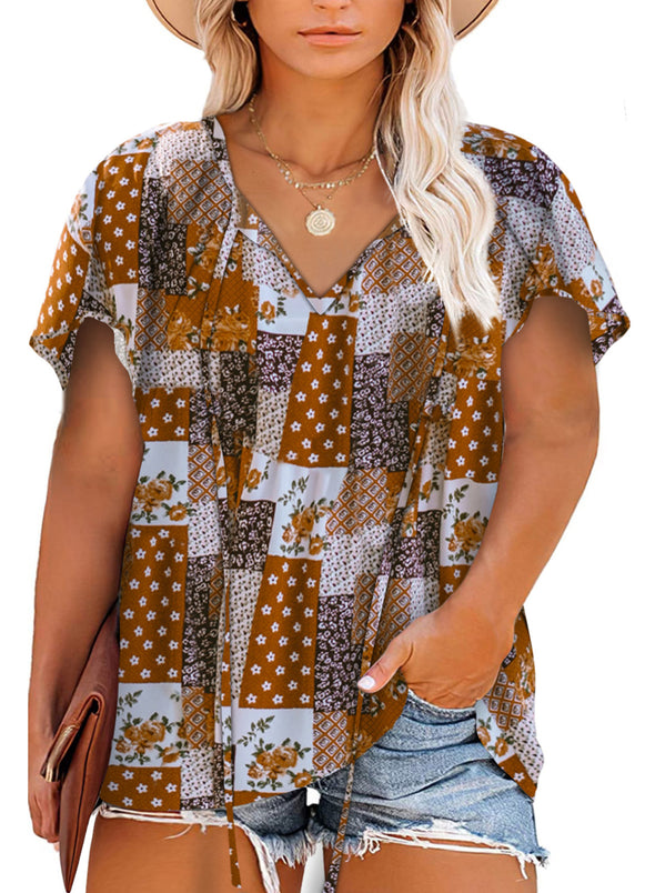 Casual Square Neck Short Sleeve Plus Size T Shirt Tops