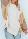 Womens Long Sleeve Loose Fit Pullover Color Block Sweatshirt