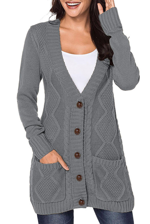 Front Pocket and Buttons Closure Cardigan