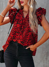 Womens V-Neck Ruffle Floral Tank Top