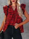 Womens V-Neck Ruffle Floral Tank Top