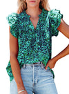 Womens V-Neck Ruffle Floral Tank Top