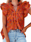 Womens V-Neck Ruffle Floral Tank Top