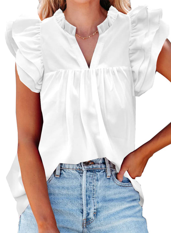 Womens V-Neck Ruffle Floral Tank Top