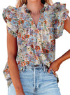 Womens V-Neck Ruffle Floral Tank Top