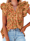 Womens V-Neck Ruffle Floral Tank Top